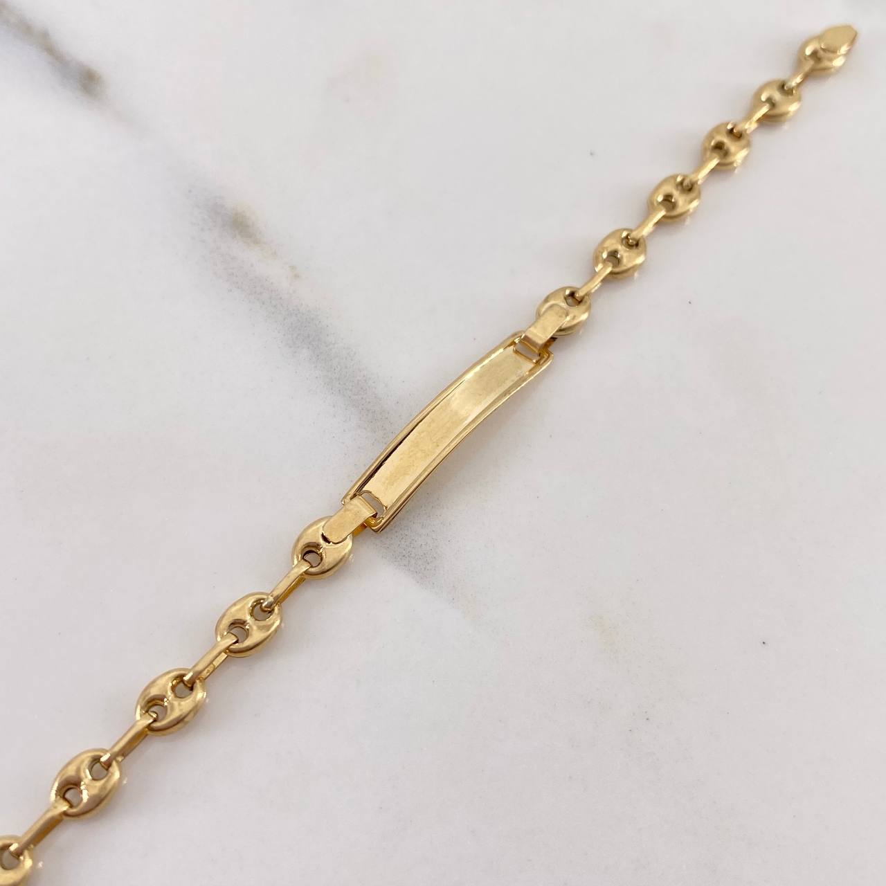 Pulso Bebé GC 2.5gr / 13cm / 4mm Placa Rectangular Bordeada Oro Amarillo 18K #