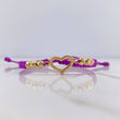 Pulsera Morada Silueta Corazon 1.25gr / 1.7cm / 4mm Bolas Diamantadas Oro Amarillo 18K $