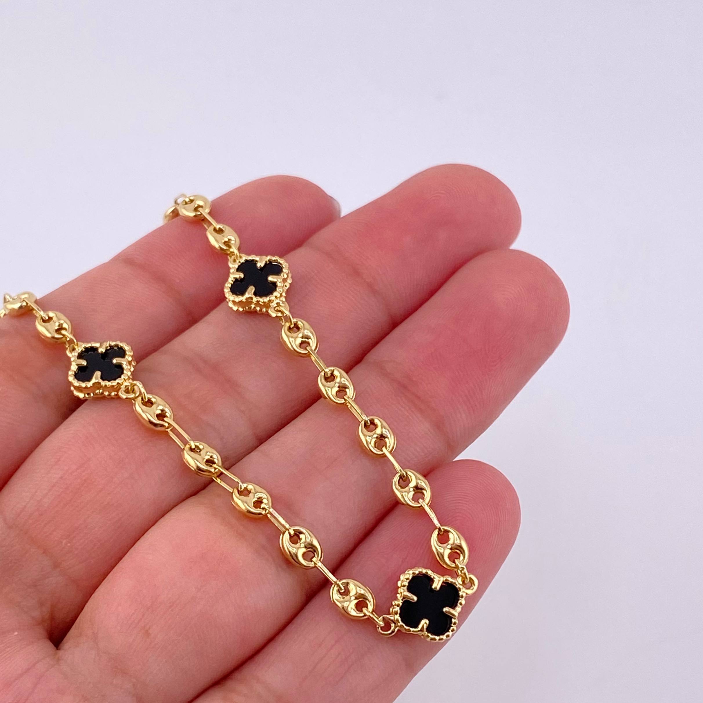 Pulso GC Trebol Onix 3.6g / 18cm / 3.65mm Oro Amarillo 18K