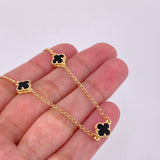 Pulso Aro Seguido Trebol Onix 2.95g / 18.5cm / 1.5mm Oro Amarillo 18K