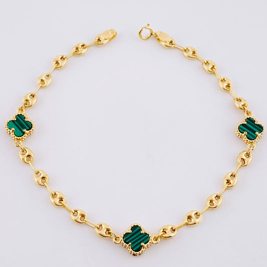 Pulso GC Trebol Malaquita 3.45g / 18cm / 3.65mm Oro Amarillo 18K