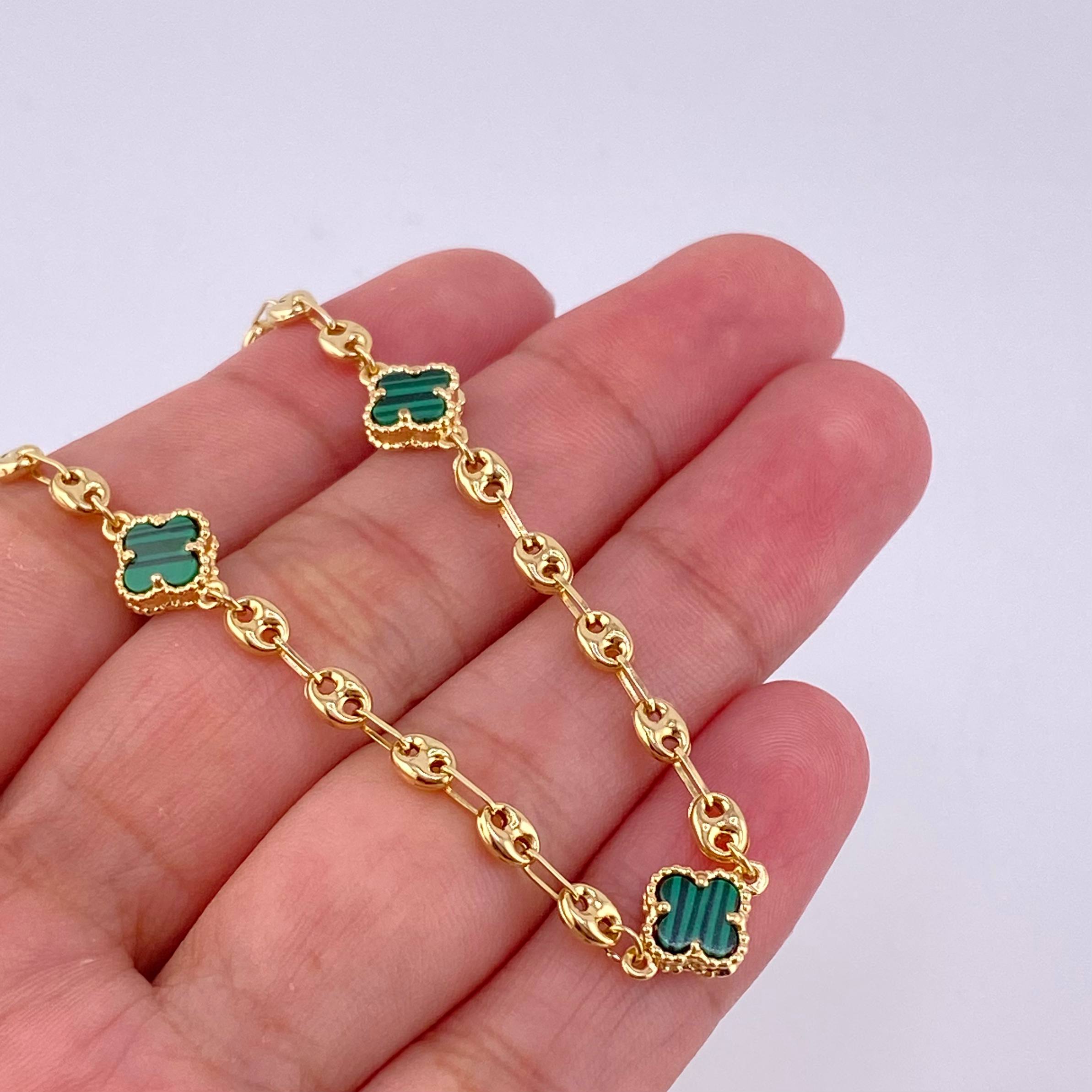 Pulso GC Trebol Malaquita 3.5g / 18cm / 3.65mm Oro Amarillo 18K