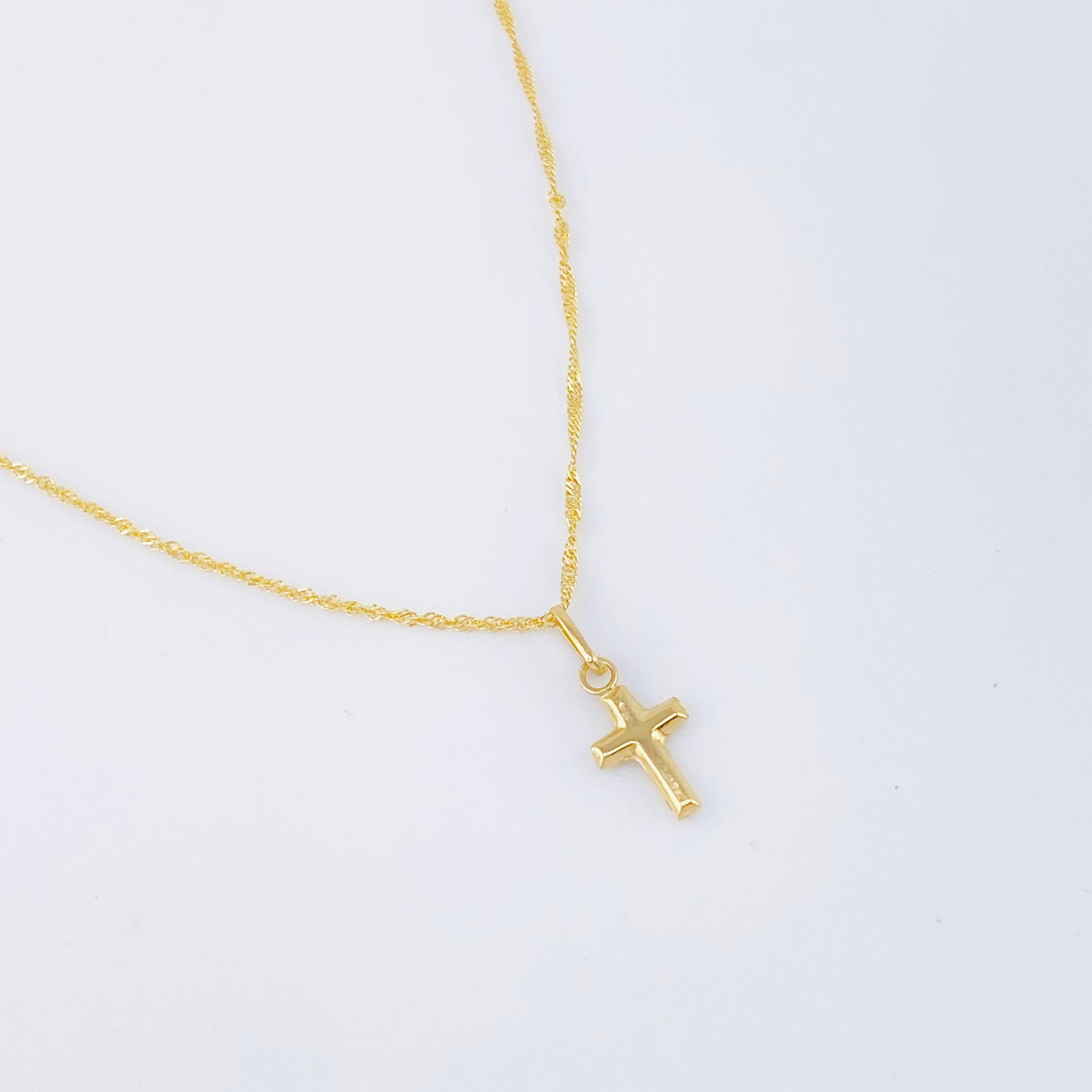 Set Cadena y Dije Singapur + Cruz 1.25gr / 45cm / 1mm Oro Amarillo 18K (Oferta)