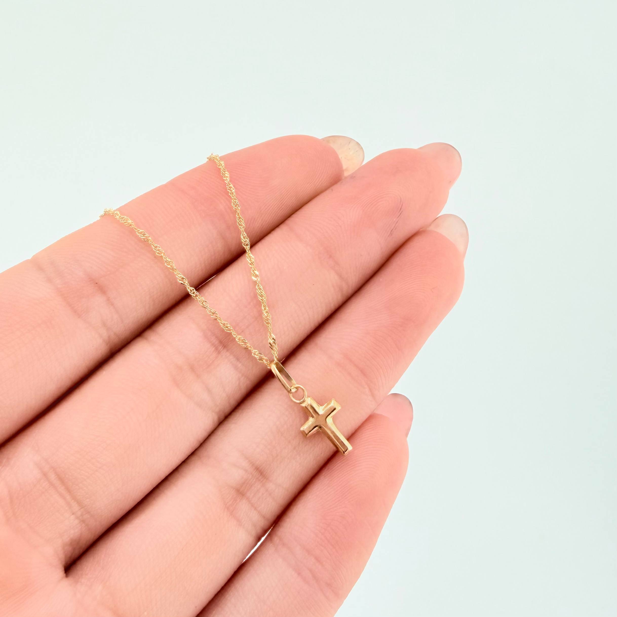 Set Cadena y Dije Singapur + Cruz 1.3gr / 50cm / Oro Amarillo 18K (Oferta) ©