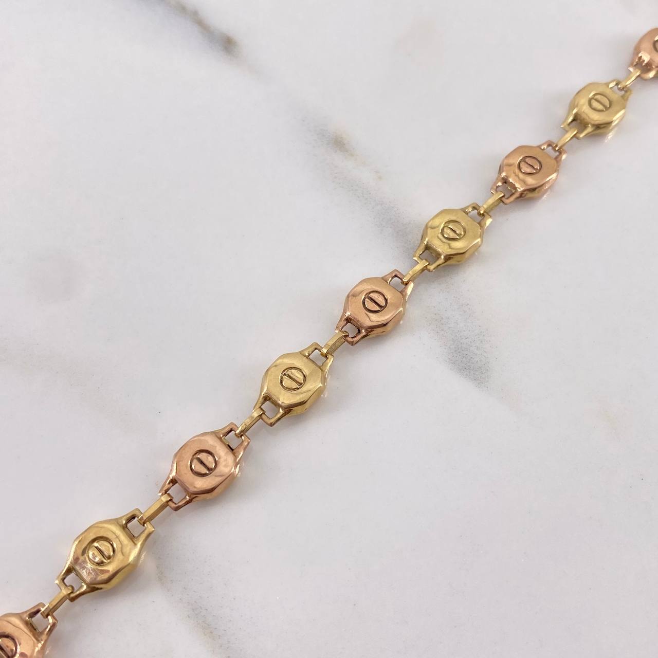 Pulso Rustico Tornillo 5gr / 21cm / 6.4mm Dos Oros Amarillo Rosa 18K &