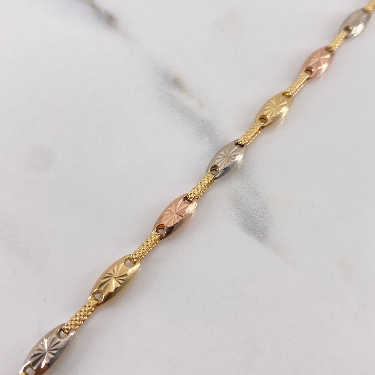 Pulso Rustico Eslabon 5gr / 21cm / 4.4mm Diamantado Tres Oros 18K #