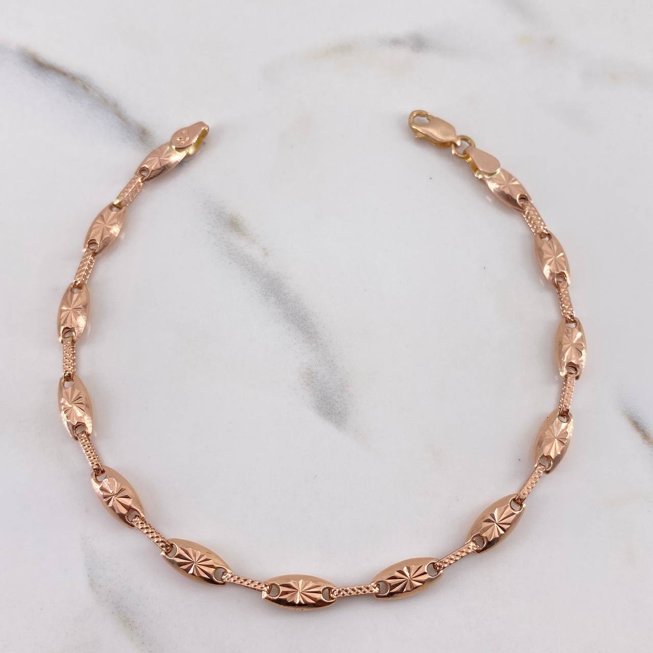Pulso Rustico Eslabon 4.65gr / 21cm / 4.4mm Diamantado Oro Rosa 18K #