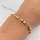 Pulso Barril Tribal 4.2gr / 21cm / 3.6mm Cauchos Negros Oro Amarillo 18K #