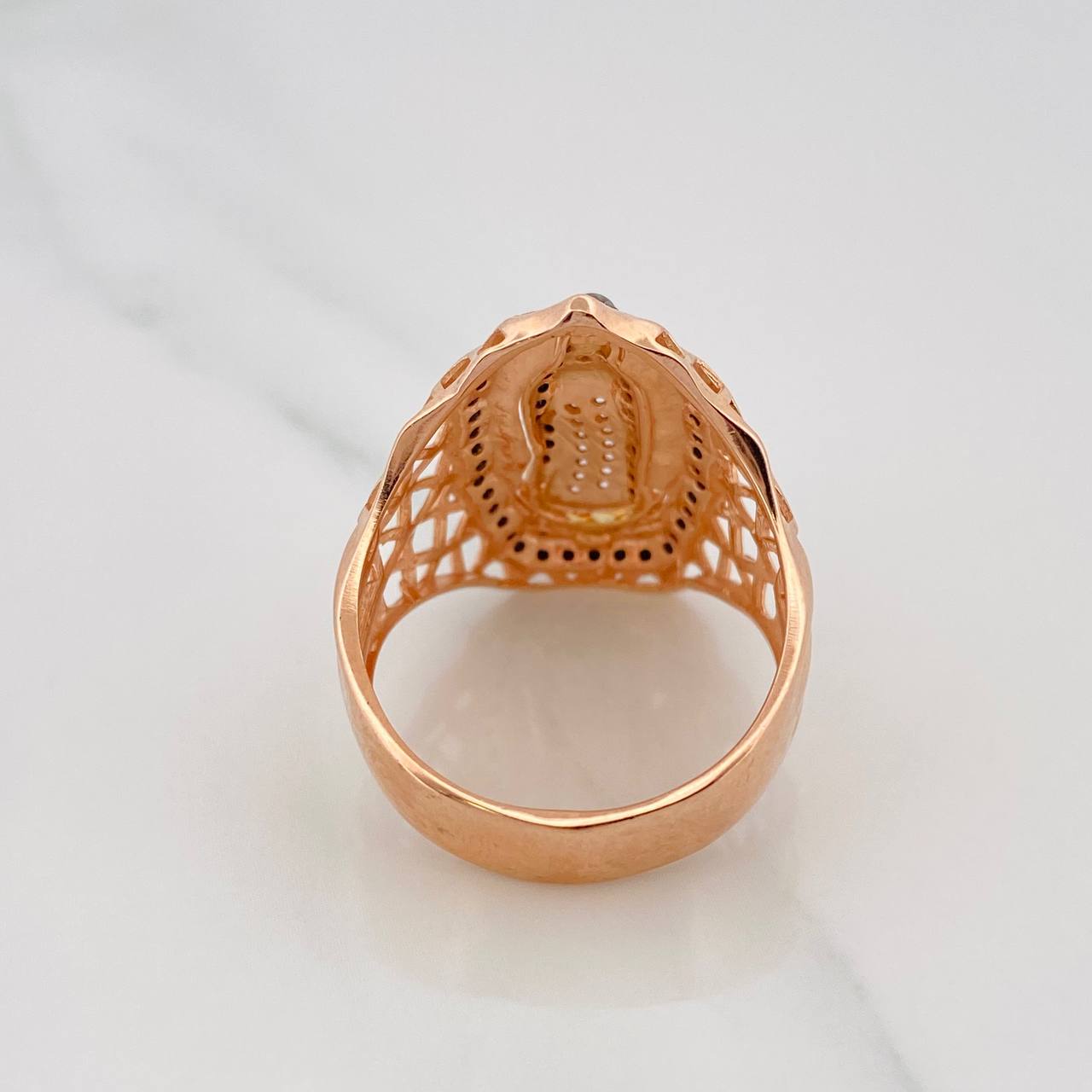 Anillo Virgen Guadalupe 8g / T11 Dos Oros Negro Rosa 18K