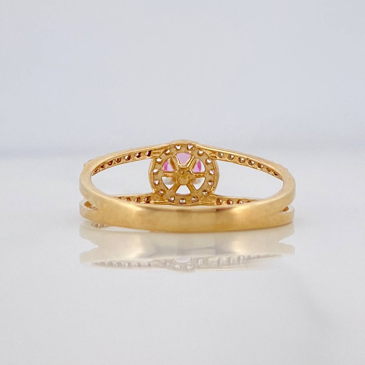 Anillo Halo Circulo 2.3g / T7 3/4 Dos Oros Amarillo Blanco 18K