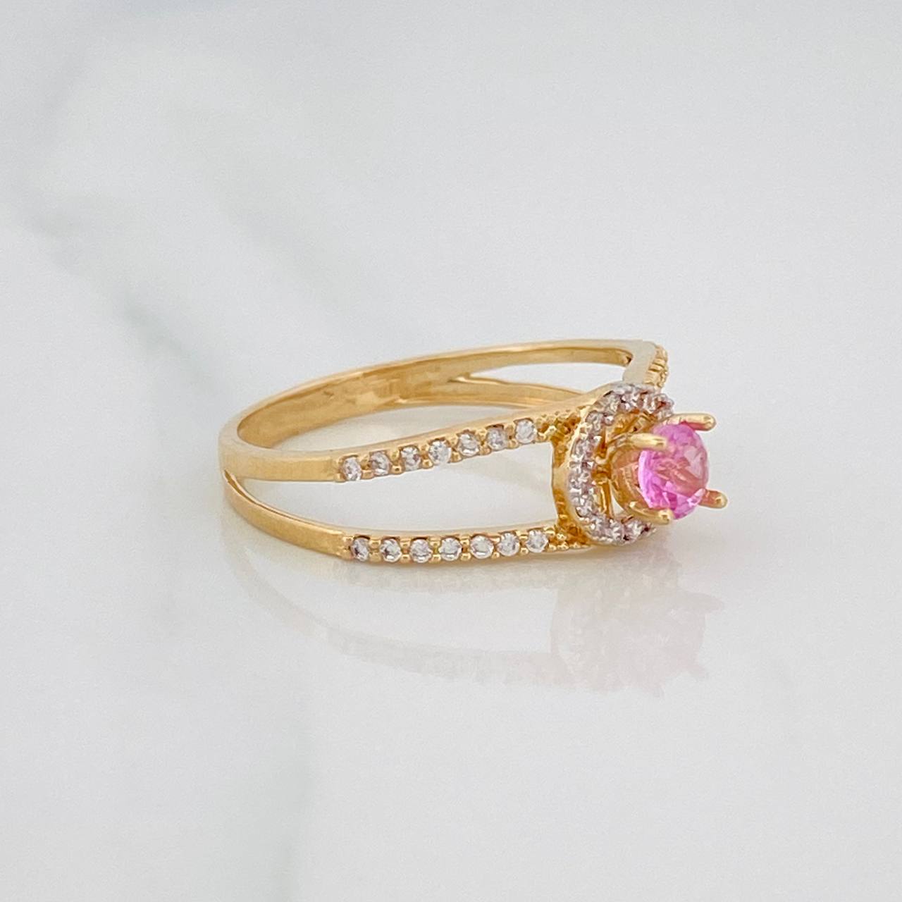 Anillo Halo Circulo 2.3g / T7 3/4 Dos Oros Amarillo Blanco 18K