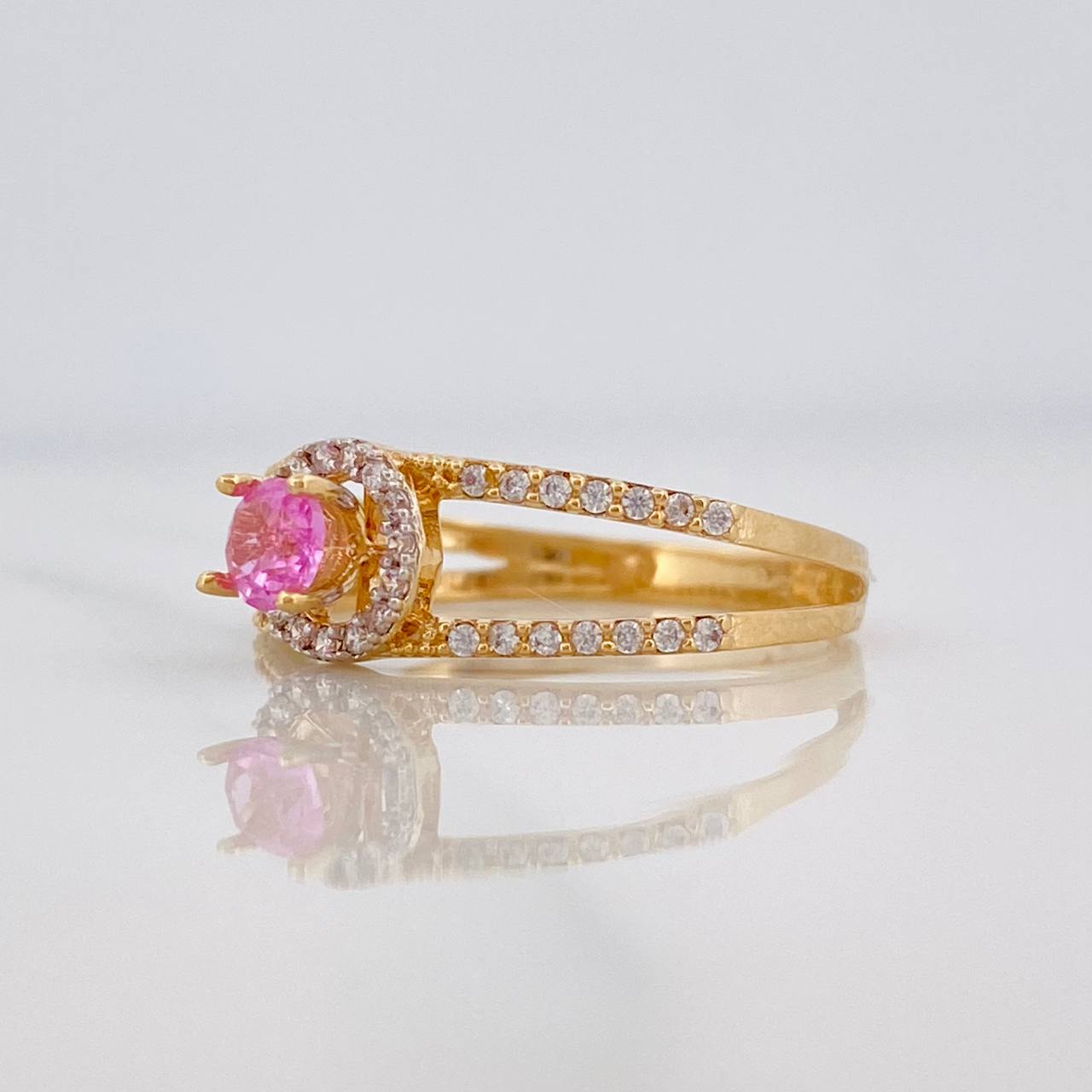 Anillo Halo Circulo 2.3g / T7 3/4 Dos Oros Amarillo Blanco 18K