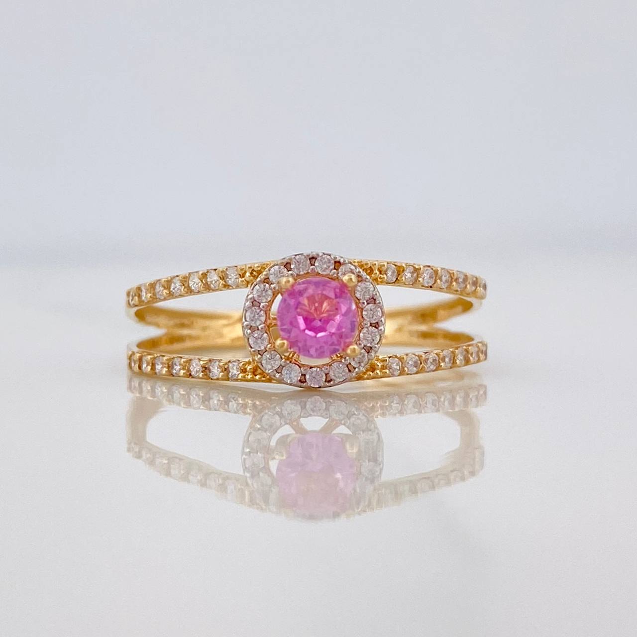 Anillo Halo Circulo 2.3g / T7 3/4 Dos Oros Amarillo Blanco 18K