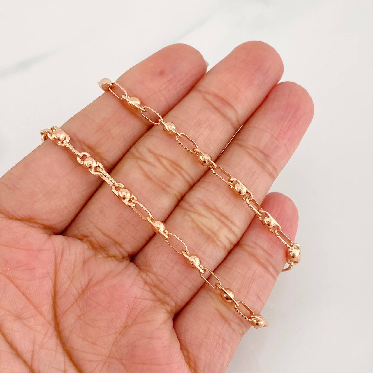 Cadena Rustica Burbuja 11.1g / 60cm / 3.4mm Oro Rosa 18K