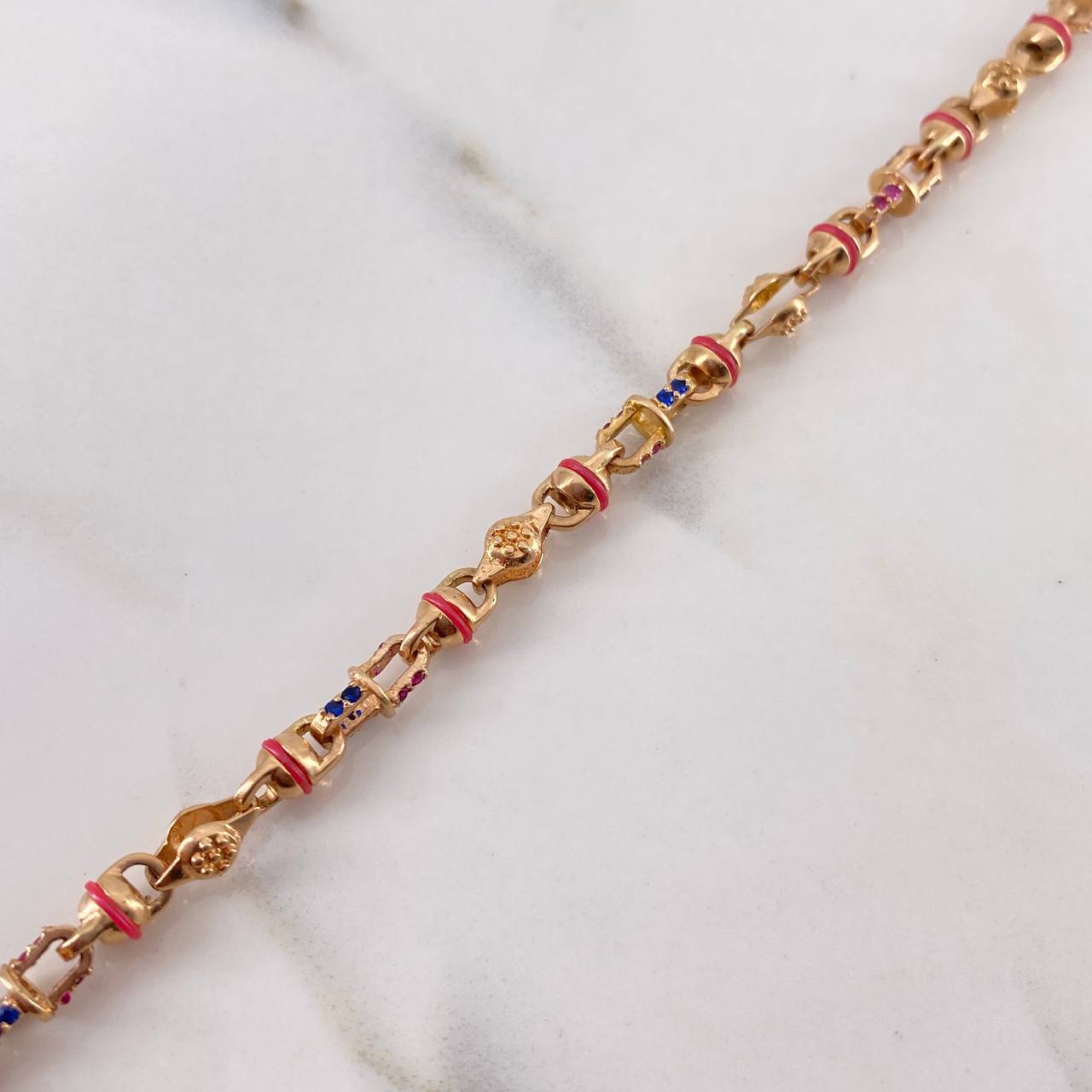Pulso Rustico 11.95gr / 18cm / 4.3mm Circones Azules Fucsias Cauchos Rojos Oro Rosa 18K #
