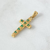 Dije Cruz Tronco 3.2gr / 3.5cm / 21 pts Esmeraldas Oro Amarillo 18K (Joya)