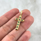 Dije Cruz Tronco 3.2gr / 3.5cm / 21 pts Esmeraldas Oro Amarillo 18K (Joya)