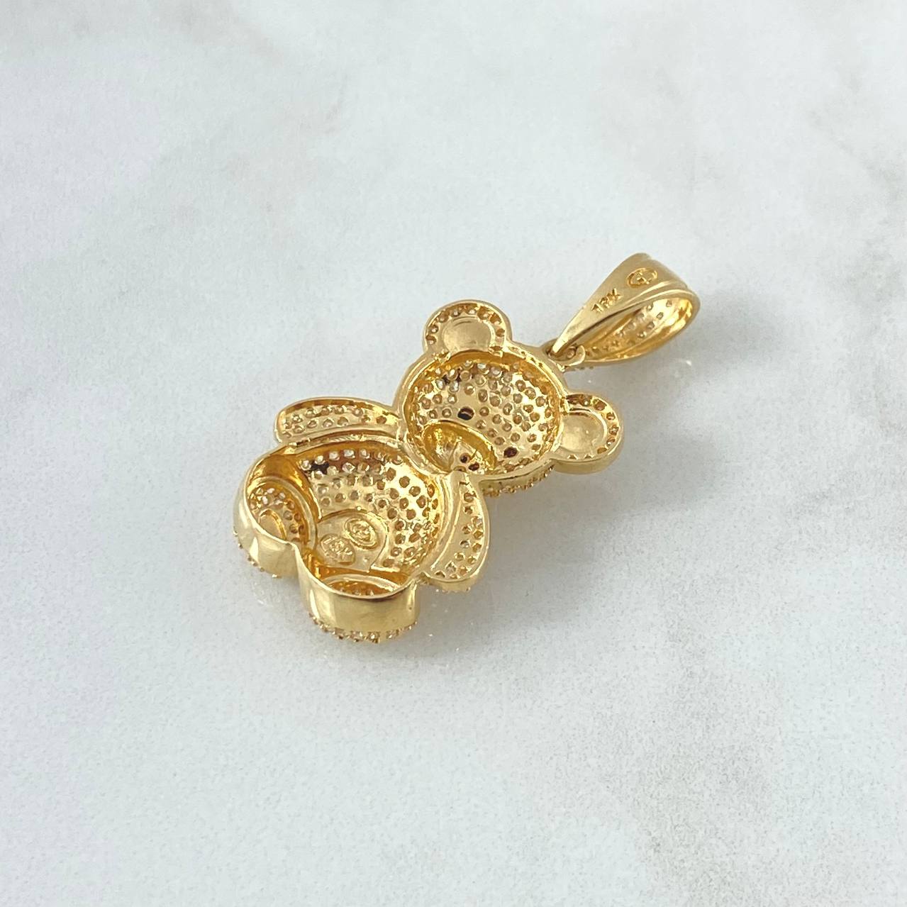 Dije Oso 7.8gr / 4.2cm / Ojos Negros Circones Blancos Oro Amarillo 18K