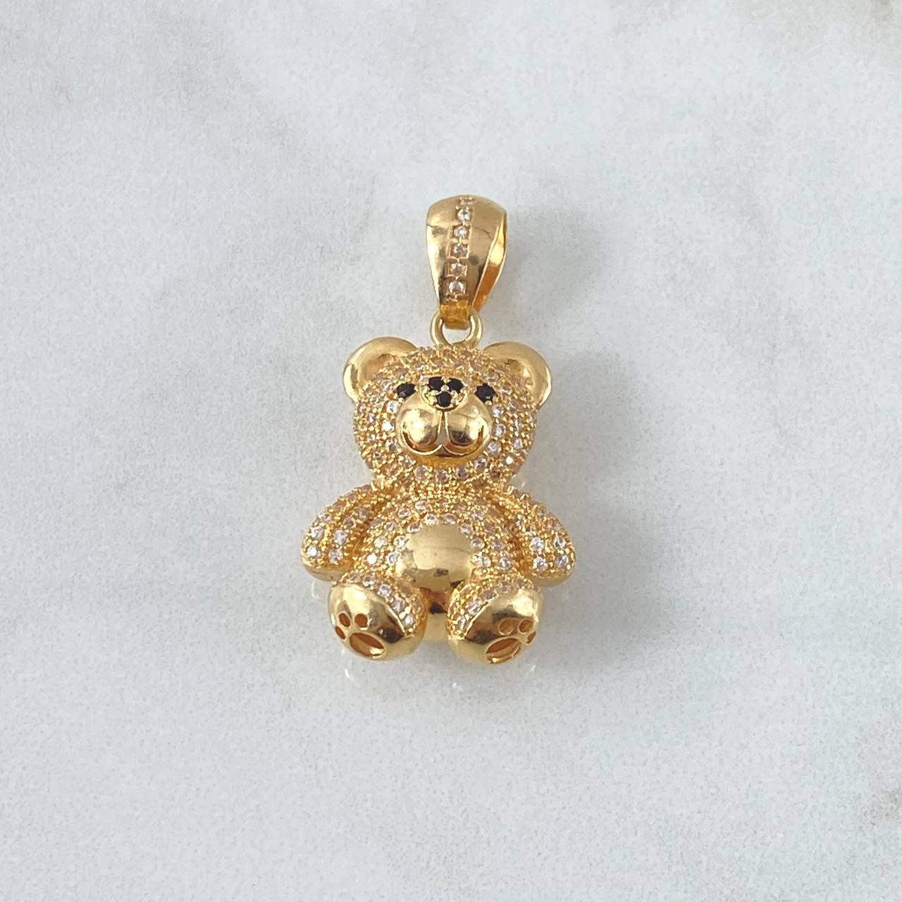 Dije Oso 7.55gr / 3.4cm / Circones Blancos Y Negros Oro Amarillo 18K *