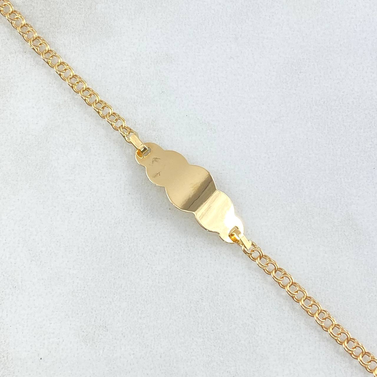 Pulso Bebé Aro Seguido 1.55gr / 15cm / 2.4mm Placa Nube Lisa Oro Amarillo 18K *