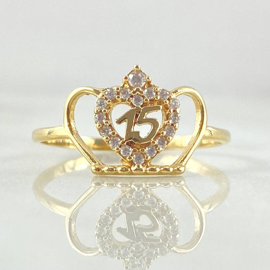Anillo Corona Corazon 15´S 1.35gr / T7 / Oro Amarillo 18K