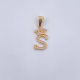 Dije Letra S Corona 1.7gr / 2.6cm / Circones Blancos Oro Amarillo 18K &