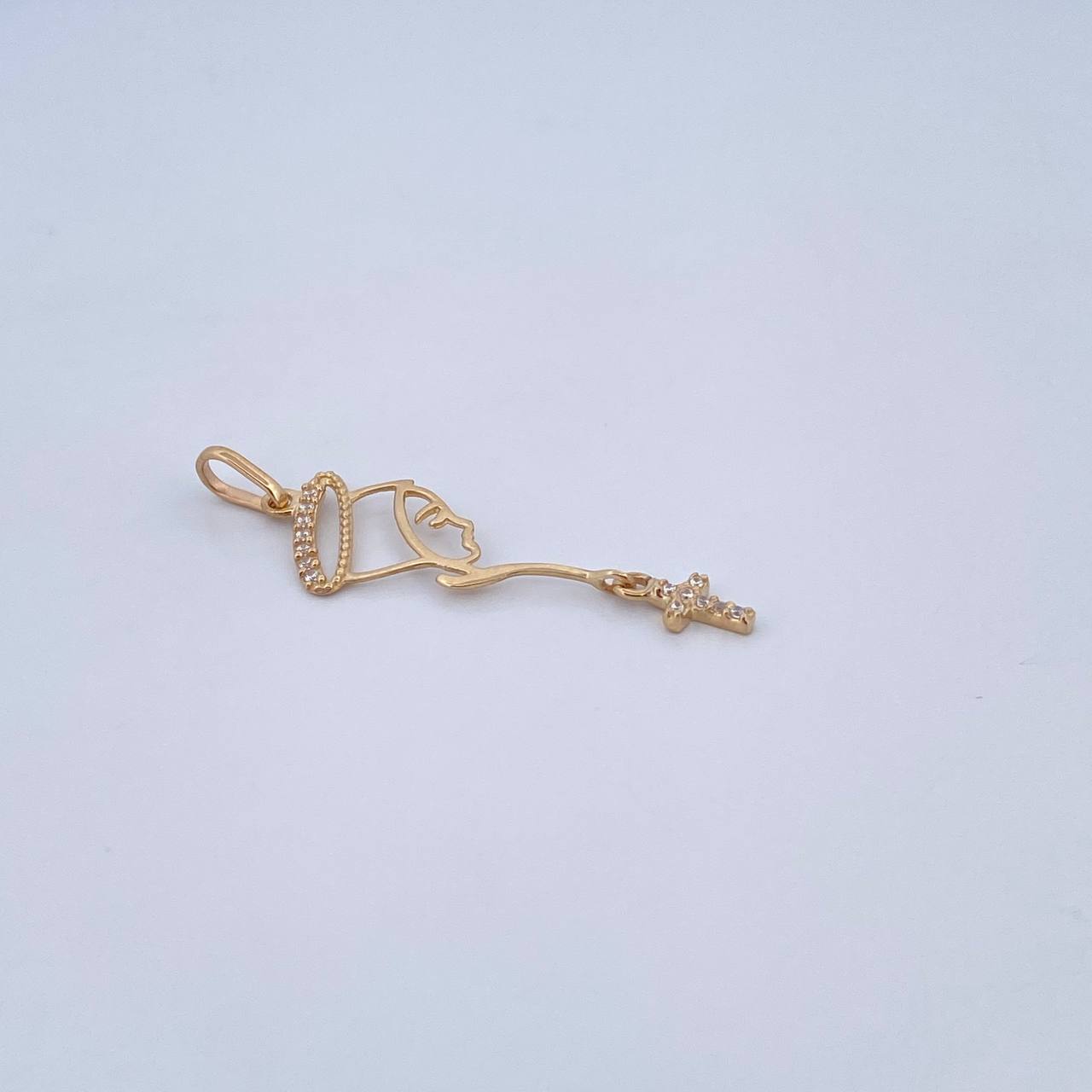 Dije Virgen Maria Silueta 0.75gr / 3.7cm / Circones Blancos Oro Amarillo 18K &