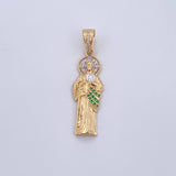 Dije San Judas Tadeo 4.25gr / 4.1cm / Circones Verdes Blancos Dos Oros Amarillo Blanco 18K &
