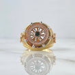 Anillo Timón Movil 12.85gr / T10 / Circones Blancos Verde Tres Oros 18K *