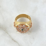 Anillo Timón Movil 12.85gr / T10 / Circones Blancos Verde Tres Oros 18K *
