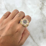 Anillo Timón Movil 12.85gr / T10 / Circones Blancos Verde Tres Oros 18K *