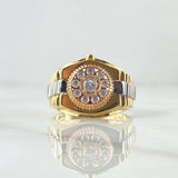 Anillo Correa Flor Nueve Petalos 7.05gr / T9 1/2 / Texturizado Circones Blancos Tres Oros 18K *