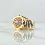 Anillo Correa Flor Nueve Petalos 7.05gr / T9 1/2 / Texturizado Circones Blancos Tres Oros 18K *