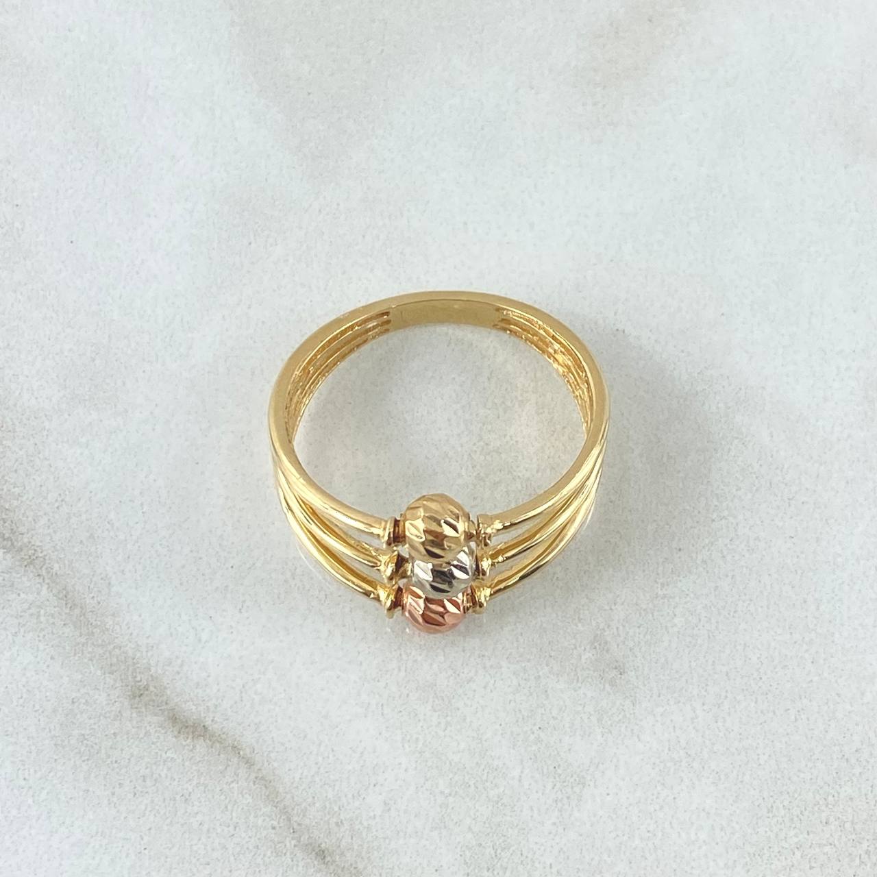 Anillo Tres Aros 2.35gr / T5 1/4 / 4mm Bolas Diamantadas Movil Oro Amarillo 18K