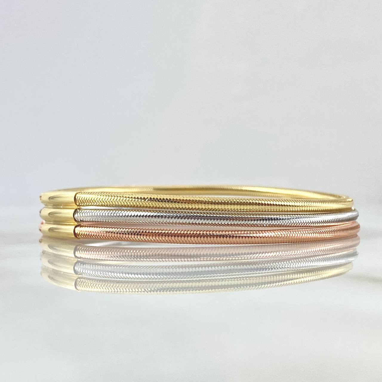 Pulso Trio Aros Reticulados 6.1gr / 19cm - 21cm / 8mm Tres Oros +4 18K *