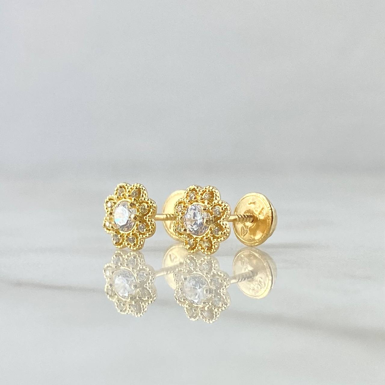 Topos Flor Margarita 1.3gr / 7mm Circones Blancos Oro Amarillo 18K *