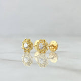 Topos Flor Margarita 1.3gr / 7mm Circones Blancos Oro Amarillo 18K *