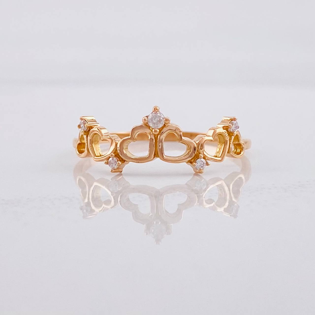 Anillo Corazones Corona 1.55g / T7 3/4 Oro Rosa 18K