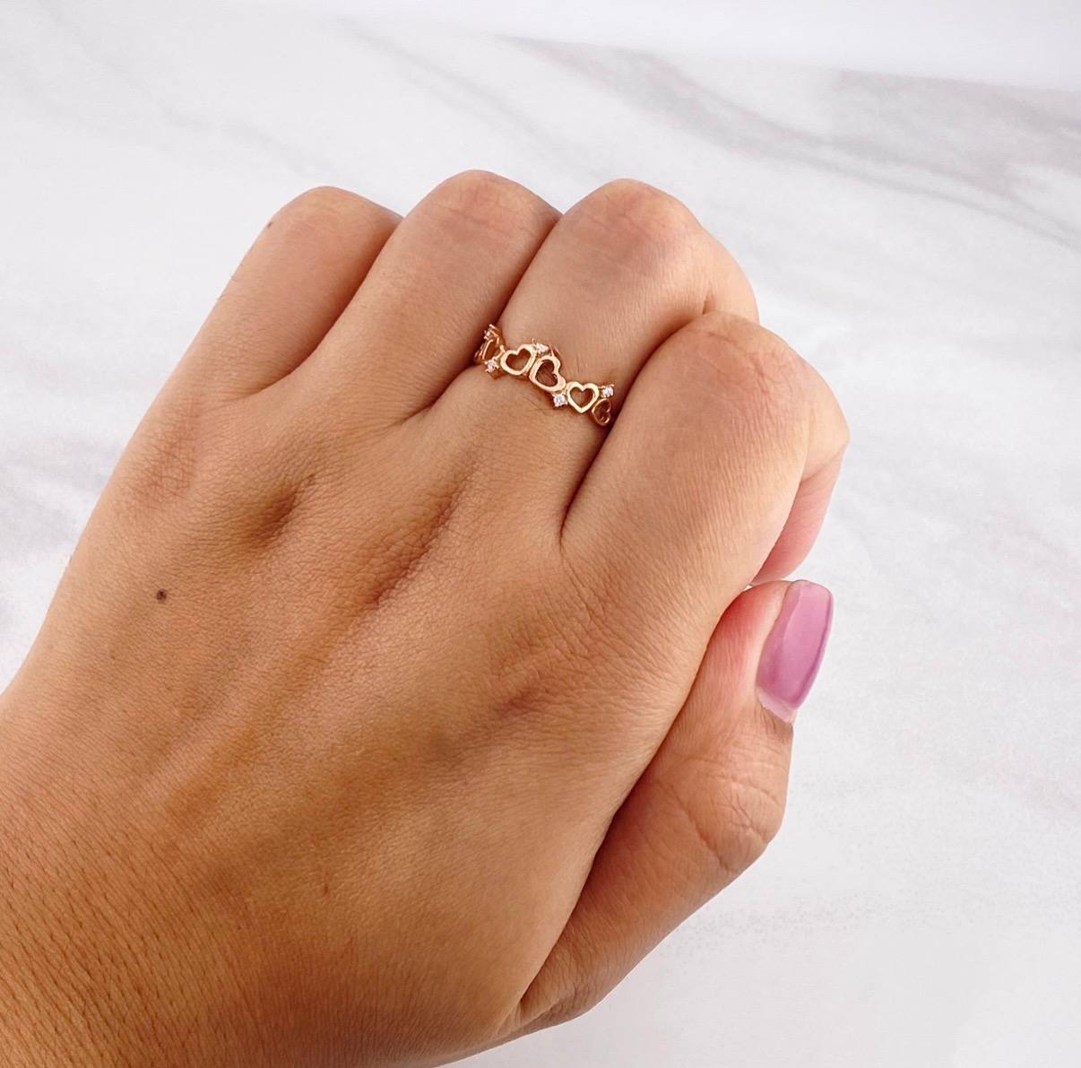 Anillo Corazones Corona 1.55g / T7 3/4 Oro Rosa 18K