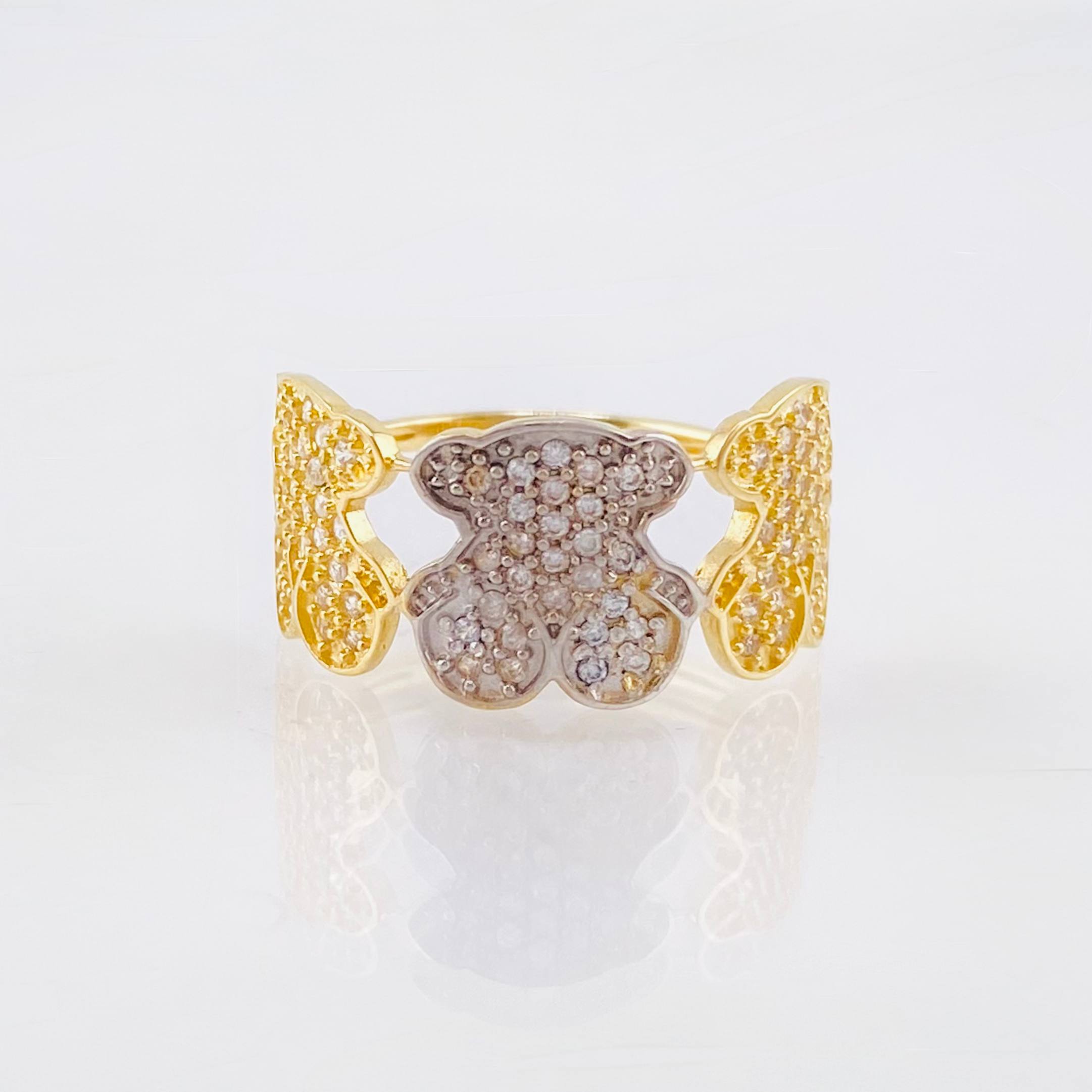 Anillo Osos Ts 3.65gr / T7 3/4 / Dos Oros Amarillo Blanco 18K