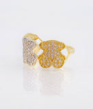 Anillo Osos Ts 3.65gr / T7 3/4 / Dos Oros Amarillo Blanco 18K