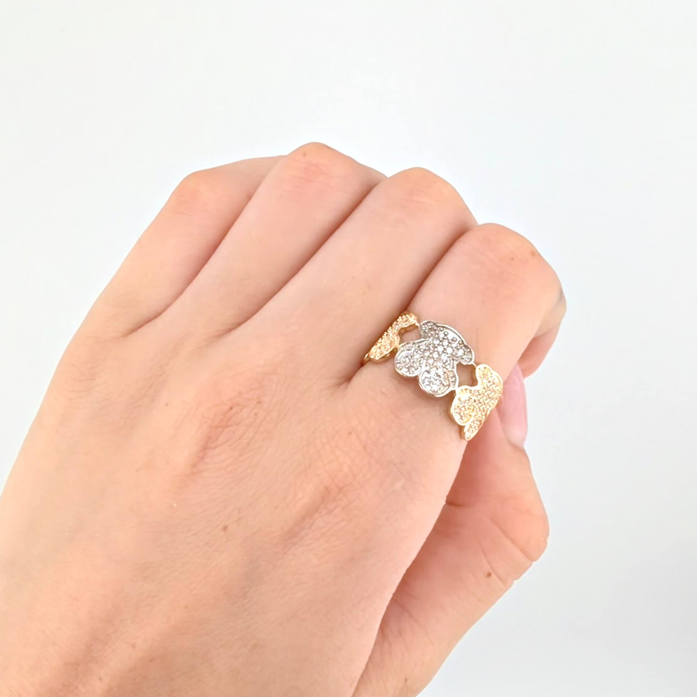Anillo Osos Ts 3.65gr / T7 3/4 / Dos Oros Amarillo Blanco 18K
