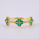 Anillo Trío Trebol Esmeraldas 25pts Diamantes 8pts 2.15gr / T6 3/4 / Oro Amarillo 18K ©