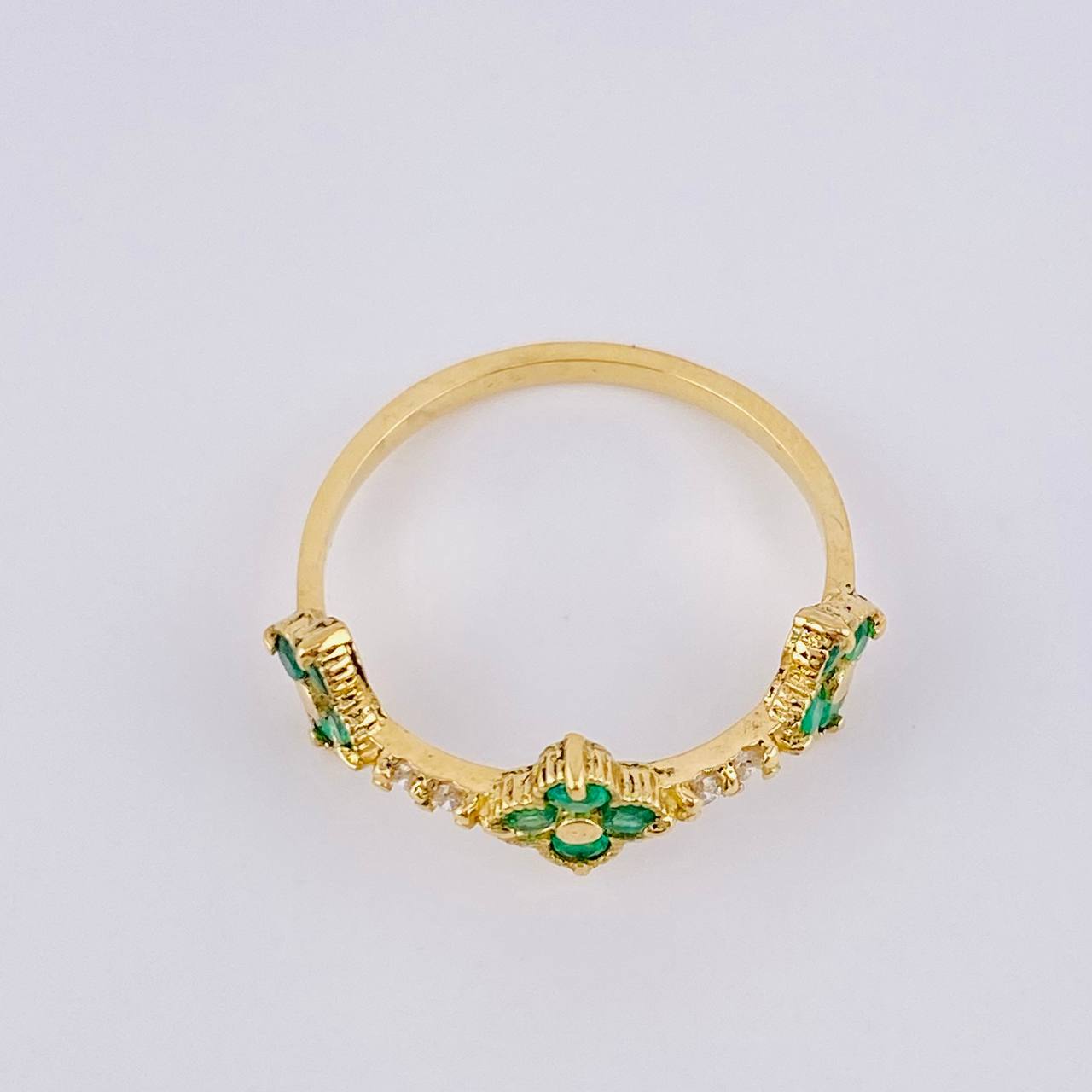 Anillo Trío Trebol Esmeraldas 25pts Diamantes 8pts 2.15gr / T6 3/4 / Oro Amarillo 18K ©