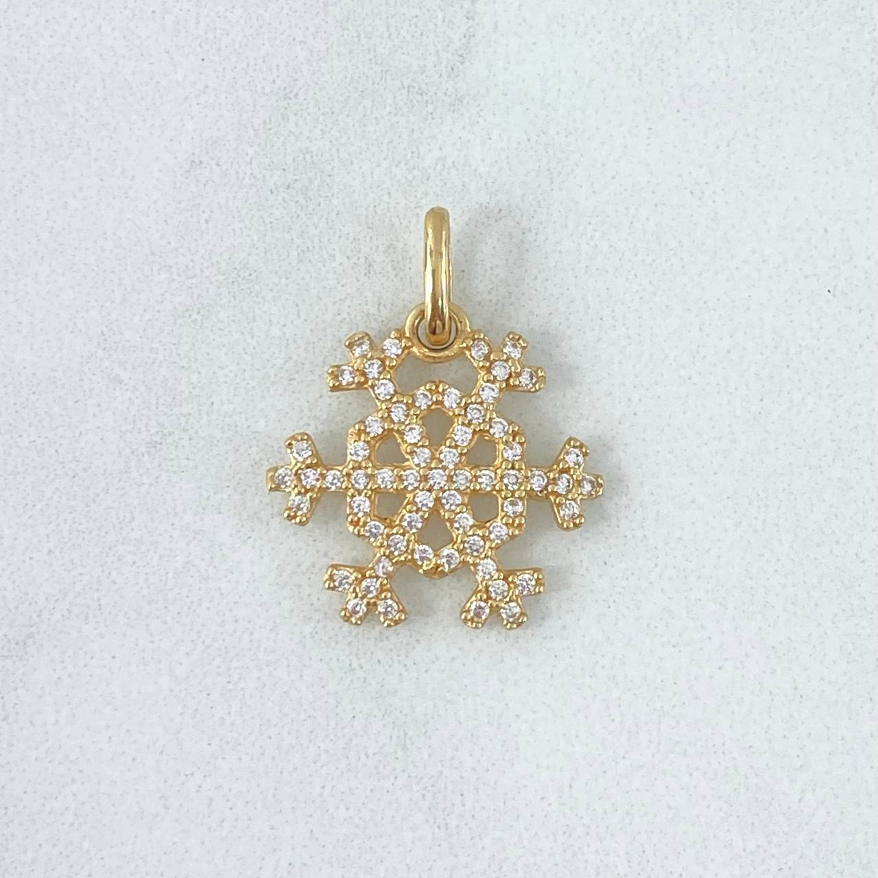Dije Copo de Nieve 1.55gr / 2cm / Circones Blancos Oro Amarillo 18K ©