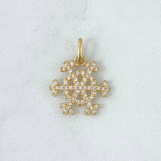 Dije Copo de Nieve 1.55gr / 2cm / Circones Blancos Oro Amarillo 18K ©