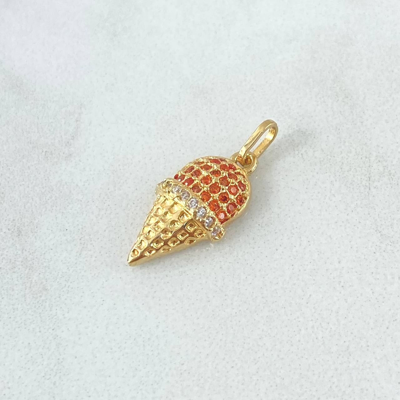Dije Helado 1.6gr / 2cm / Circones Blancos - Naranajados Oro Amarillo 18K (Oferta) ©