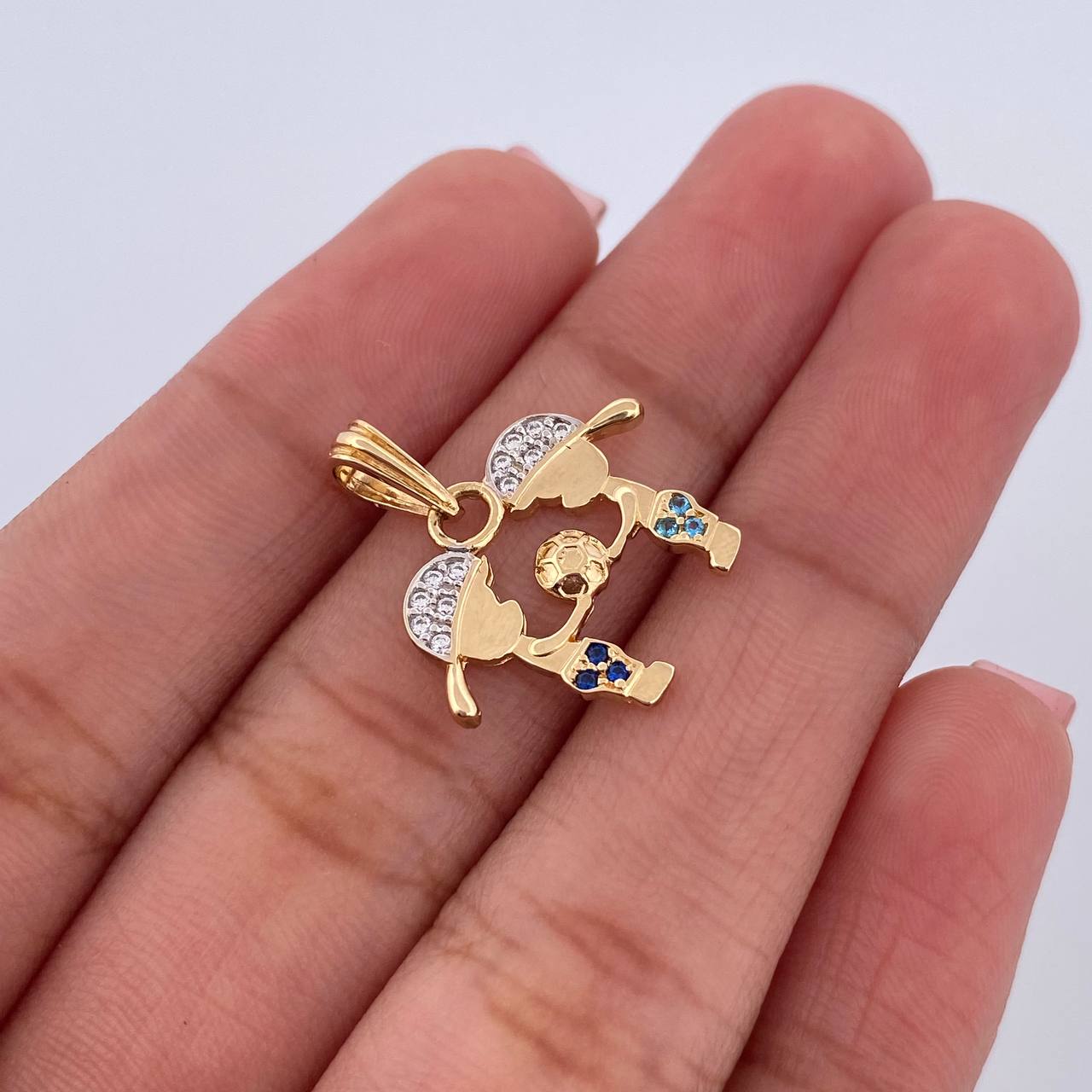 Dije Niños 1.6gr / 2cm / Circones Azules Blancos Dos Oros Amarillo Blanco 18K &