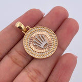 Dije Medalla Corona RX 4.4gr / 3.1cm / Circones Blancos Tres Oros 18K &