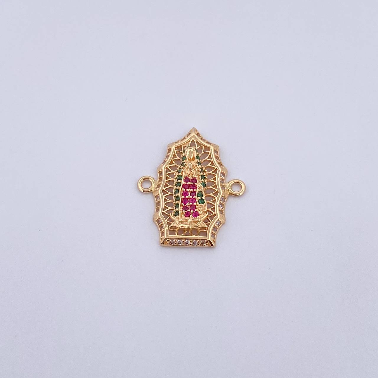 Herraje Virgen de Guadalupe 2.9gr / 2.3cm / Circones Fucsias Verdes Blancos Oro Amarillo 18K $